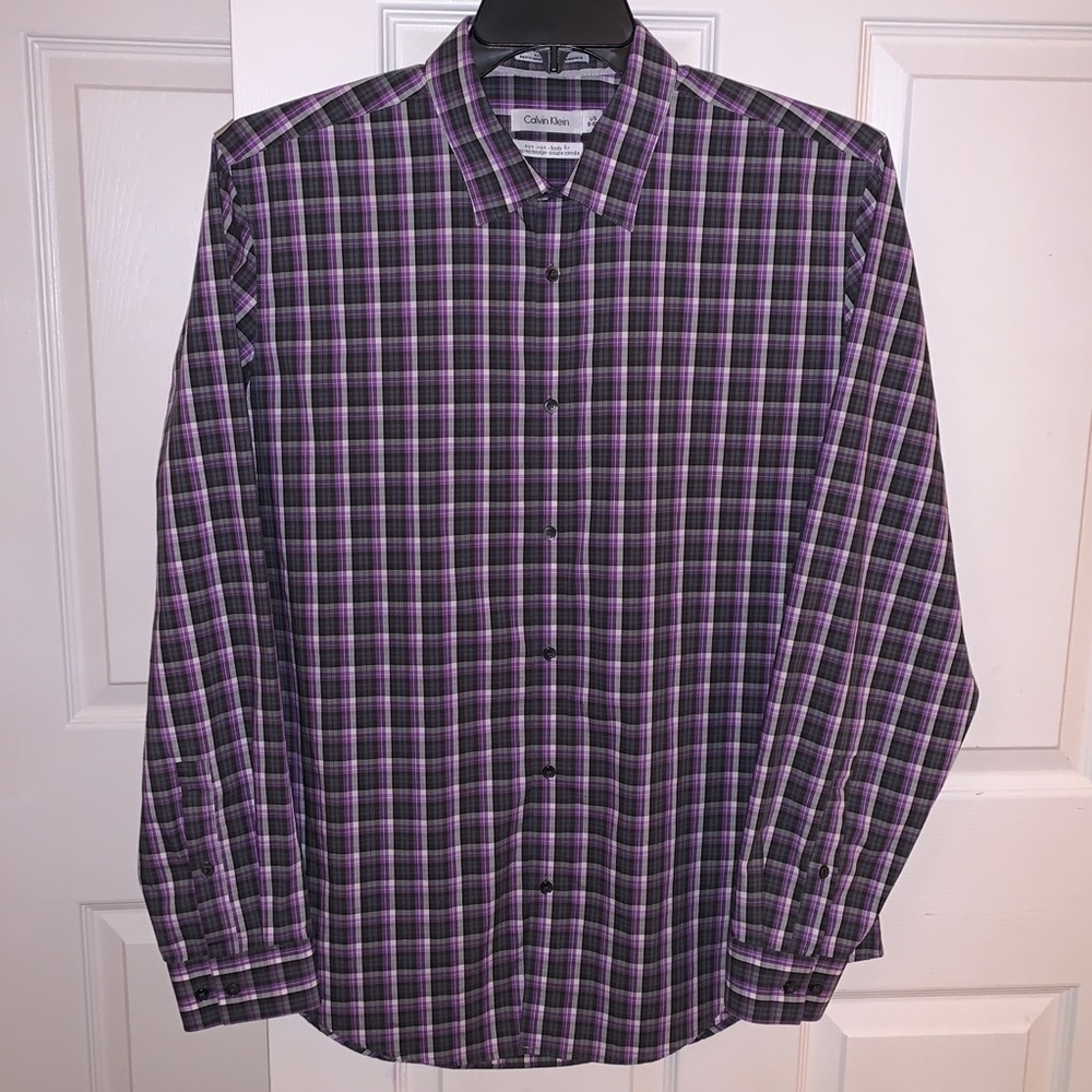 Men Calvin Klein Purple Plaid Button Down Shirt